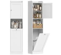 HOMCOM Mobile bagno bianco con cesto biancheria ribalta, mensole