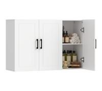 HOMCOM Mobile Bagno da Parete con 3 Ante e Ripiano Regolabile, Bianco