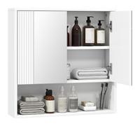 HOMCOM Mobile Bagno da Parete, Mobiletto Bagno Pensile Sospeso Moderno con Anta Soft Close, 2 Ante Specchiate, Scomparto Aperto, Ripiano Regolabile, per Soggiorno e Ingresso, Salvaspazio, Bianco