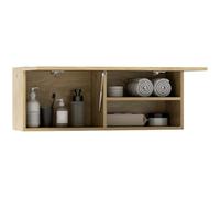 HOMCOM Mobile Bagno da Parete in Truciolato, 80x25x30 cm, Color Legno | Mobiletto Bagno Pensile Sospeso Moderno, Anta con Pistone a Gas, Ripiani, per Soggiorno e Ingresso, Salvaspazio