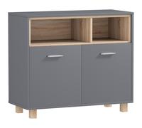 HOMCOM Mobile Bagno Moderno con Vani Aperti e Armadietto a 2 Ante, Mobiletto Bagno Salvaspazio con Maniglie in Lega di Alluminio, 80x35x70 cm, Grigio