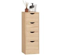 HOMCOM Mobile Bagno Salvaspazio con 4 Cassetti, Armadietto Cassettiera con Maniglie Intagliate Stile Nordico, 29x29x83 cm, Legno Naturale