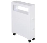 HOMCOM Mobile Bagno Stretto con 4 Ruote 2 Cassetti 16x52x71.5cm Bianco | Mobiletto Bagno Salvaspazio, Ripiano Aperto in Legno, per Lavanderia