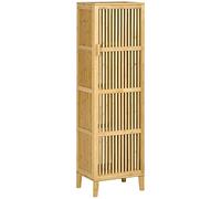 HOMCOM Mobile Bagno Stretto in Bambù con 4 Ripiani 40x30x140 cm Naturale