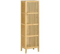 HOMCOM Mobile Bagno Stretto in Bambù con 4 Ripiani 40x30x140 cm Naturale | Mobiletto Bagno Salvaspazio, Porta a Doghe, per Lavanderia Soggiorno, Moderno
