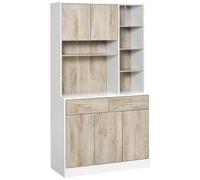 HOMCOM Mobile Buffet Dispensa Cucina, Bianco e Legno, Ante Cassetti Vani Aperti