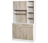 HOMCOM - Mobile Buffet Dispensa Cucina, Bianco E Legno, Ante Cassetti Vani Aperti
