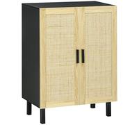 HOMCOM Mobile buffet in rattan con ante a battente, ripiani regolabili, mobile contenitore per soggiorno, cucina, camera da letto, 73 x 41 x 102 cm, nero e legno naturale