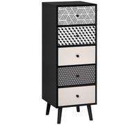HOMCOM Mobile Cassettiera 5 Cassetti 40x40x111.5cm Nero e Grigio | Fantasia Geometrica, Arredamento Moderno, Camera e Ingresso