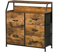 HOMCOM Cassettiera con 5 Cassetti in Tessuto Pieghevoli Mobile Multiuso in Stile Industriale, 83.5x29x87cm, Marrone