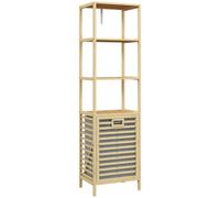 HOMCOM Colonna Bagno con 3 Ripiani e Cesto Portabiancheria in Tessuto, Mobile Bagno Alto Salvaspazio in Legno di Bambù, 44x33x160cm