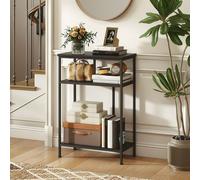 HOMCOM Mobile Consolle con 3 Ripiani, Tavolo Consolle Ingresso con Struttura in Metallo e Legno per Soggiorno e Corridoio, 55x30x81 cm, Nero Scopri l'eleganza e la funzionalità del tavolo consolle HOM