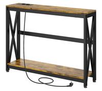 HOMCOM Mobile Consolle Stile Industriale con Prese di Corrente e USB Marrone