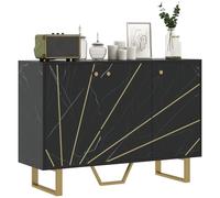 HOMCOM Mobile contenitore a buffet con 2 armadi a 3 ante e ripiano regolabile, gambe in metallo - dim. 107L x 35L x 75H cm, finitura marmo nero