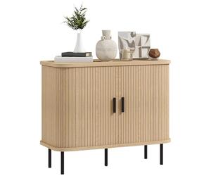 HOMCOM Mobile contenitore a buffet con ante scorrevoli a doghe, mobile da cucina con gambe in acciaio, dim. 90L x 40L x 75H cm tonalità rovere