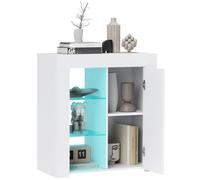 HOMCOM Mobile Contenitore a LED con 3 Ripiani Aperti e Armadietto a 2 Livelli, in Legno e Vetro, 75x40.1x83 cm, Bianco