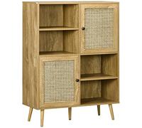 HOMCOM Credenza Armadio alto su piedistallo in legno e cannage con 2 ante 4 scatole - dim. 90L x 32,5L x 120H cm