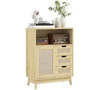 HOMCOM Mobile contenitore con 3 cassetti e ripiano regolabile su tre livelli, con piedini antiscivolo, per soggiorno, cucina 60 x 30 x 81 cm, legno naturale