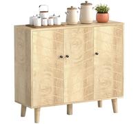 HOMCOM Mobile Credenza, Mobile da cucina moderno e vintage con 3 ante Chevron e gambe in legno di pino per soggiorno, cucina, corridoio, finitura legno naturale