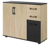 HOMCOM Credenza Moderna da Cucina e Soggiorno, Mobile Credenza da Cucina con Mensola Regolabile, 2 Armadietti e 2 Cassetti, Design Moderno, 90x30x75.5cm, Noce e Nero