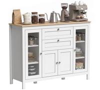 HOMCOM Mobile Cucina con Cassetti, Armadietti e Ante in Vetro Bianco e Rovere