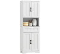 HOMCOM Credenza Cucina Alta, Mobile Dispensa con Foro Passacavi e Piano Portamicroonde, Mobile Cucina con 2 Armadietti, Cassetto, Ripiani Regolabili, per Sala da Pranzo, Soggiorno, 60x30x172cm, Bianco