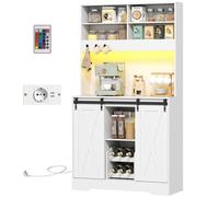 HOMCOM Mobile Cucina con Prese Elettriche, Portabottiglie e Luce LED Bianco