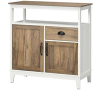 HomCom Credenza Mobile cucina Stile Rustico con cassetto e 2 ante 76,6x35x81,5 cm Bianco/Marrone