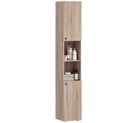 HOMCOM Mobile da bagno alto, mobile da bagno sottile a 6 livelli con 2 armadietti, ripiani aperti e ripiani regolabili, 30 x 31 x 182 cm, naturale