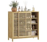 HOMCOM Mobile da bagno in bambù con 2 ante scorrevoli design a doghe 4 ripiani, mobile ausiliario per cucina, soggiorno, 80 x 34 x 80 cm naturale