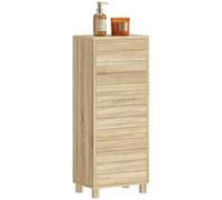 HOMCOM Mobile da bagno in legno, mobile portaoggetti con ripiano regolabile e porta a lamelle, apertura a pressione, per bagno, soggiorno, camera da letto, 34 x 23 x 84 cm, naturale