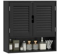 HOMCOM Mobile da bagno, mobile contenitore a parete con ripiani regolabili e ante con chiusura ammortizzata, armadio da bagno per bagno, soggiorno, 60 x 20 x 60 cm, nero