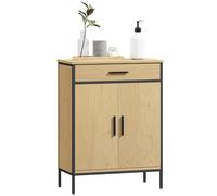 HOMCOM Mobile da bagno, mobile contenitore con cassetto, armadio con anta, ripiano regolabile e cerniere con serratura, mobile da bagno, cucina, soggiorno, 60 x 30 x 80 cm, rovere