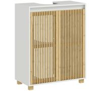 HOMCOM Mobile da bagno mobile contenitore per lavabo - armadio con ante a doghe in bambù, 60 x 30 x 75 cm, effetto legno naturale