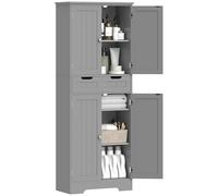 HOMCOM Mobile da bagno, mobile portaoggetti con cassetto, armadio a ante, ripiano regolabile, armadio da bagno, cucina, soggiorno, 60 x 30 x 160 cm, grigio