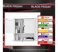 Homcom Mobile da bagno rustico a parete con ripiano regolabile, doppia anta e anta pieghevole 60X19,5X60 cm Bianco