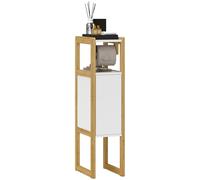 HOMCOM Mobile da Bagno Salvaspazio con Ripiano, Armadietto e Porta Carta Igienica, Mobiletto da Bagno in Bambù Compatto, 20x33x80cm, Bianco