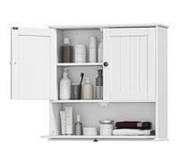 HOMCOM Mobile da bagno sospeso, mobile da bagno rustico sospeso con ripiano regolabile, doppia porta, porta a battente e chiusura magnetica, per cucina, ripostiglio, sopra la toilette, bianco