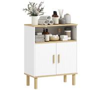 HOMCOM Mobile da Bagno Stretto, Mobile Bagno Autoportante con Ripiano Aperto e Ripiano Regolabile, Moderno per Soggiorno, Bianco e Legno Naturale