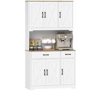 HOMCOM Mobile da cucina alto, mobile da cucina, con 6 ante, piano di lavoro aperto per microonde, 2 cassetti, ripiani regolabili, foro per cavi, 94x39,5x175,2 cm, bianco