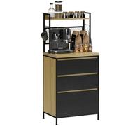 HOMCOM Mobile da cucina buffet industriale con 3 cassetti, piano di lavoro, ripiano e 4 ganci, mobile a microonde per sala da pranzo, soggiorno, 60x40x132cm, legno naturale