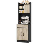 HOMCOM Mobile da Cucina con Cassetto, Ripiani Aperti e Armadietti Nero e Legno