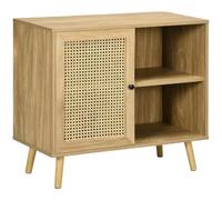 HOMCOM Mobile da cucina con porta, 2 ripiani aperti 80x39x70 cm | Mobile contenitore con ripiano regolabile, protezione anti ribaltamento per soggiorno, legno di pino naturale
