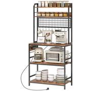 HOMCOM Mobile da Cucina con Stazione di Ricarica, 5 Ripiani e 10 Ganci Marrone