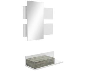HOMCOM Mobile da Ingresso 2 in 1 con Specchio da Parete 75x3.5x75 cm e Cassetto 75x30.5x20 cm, Set da Ingresso in MDF e Vetro, Grigio e Bianco