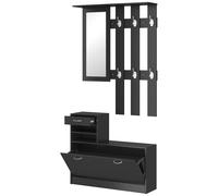 HOMCOM Set Mobili Ingresso Moderno con Scarpiera e Specchio, Appendiabiti da Ingresso con 6 Ganci, 2 Ripiani Regolabili e Cassetti in Legno per Corridoio, 90x24x177 cm, Nero