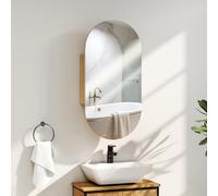 HOMCOM Mobile da parete per bagno con specchio ovale, 45 x 90 cm, mobili da bagno moderni, design senza cornice, specchio con contenitore, legno naturale