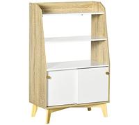 HOMCOM Mobile da Salotto Portaoggetti con Scaffale Aperto a 2 Livelli e Armadietto a 2 Ante, in Truciolato e Legno di Pino, 58x30x93 cm, Bianco e color Legno