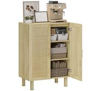 HOMCOM Mobile da soggiorno con 2 ante a griglia in rattan e ripiani regolabili Credenza da soggiorno per ufficio Studio Camera da letto Stile nordico Antipolvere 73x41x102 cm Naturale
