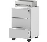 HOMCOM Mobile da Ufficio a 3 Cassetti con Chiavi e 4 Rotelle Bianco e Grigio